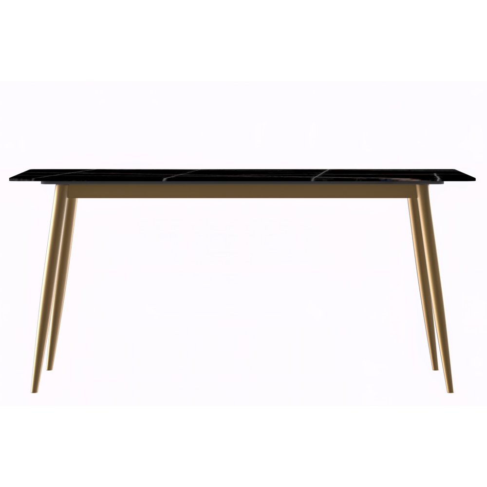 Modern Dining Table Brushed Gold Base, With 71 Black/Gold Sintered Stone Top. Picture 6