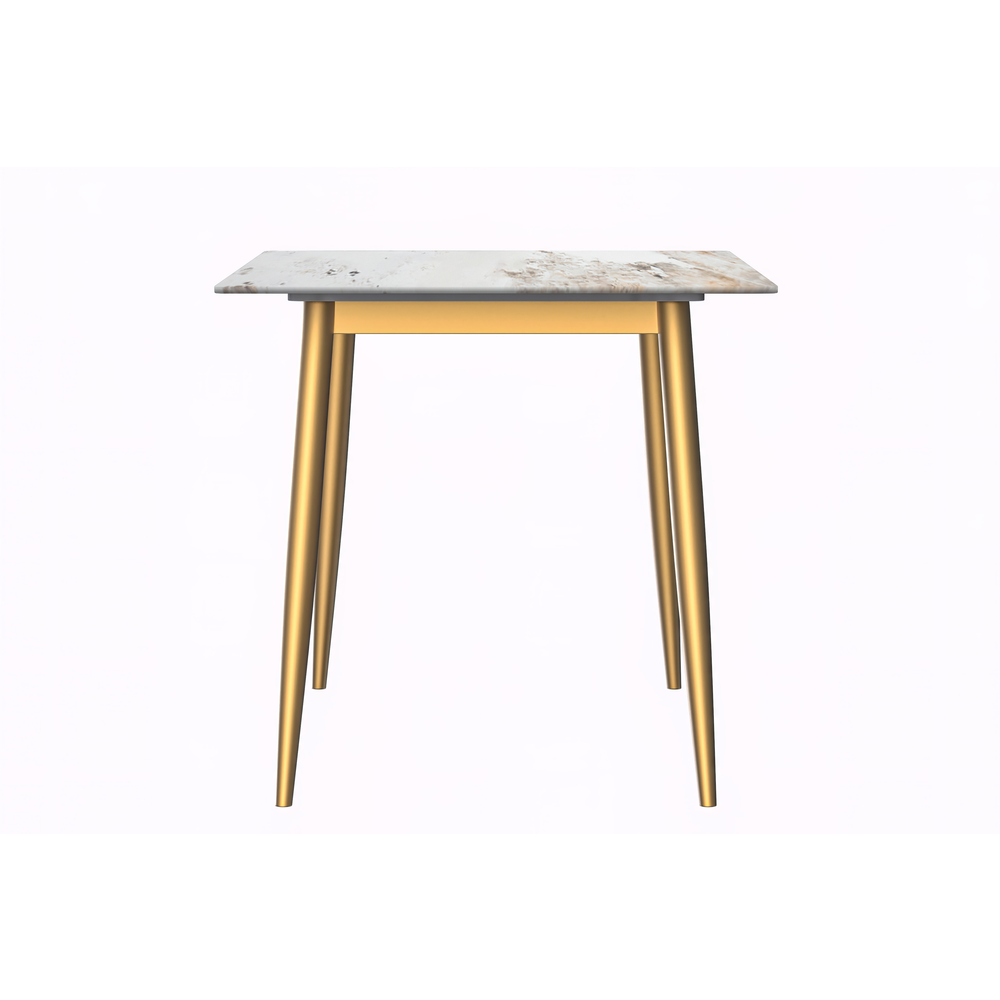 Modern Dining Table Brushed Gold Base, With 71 White Grey Sintered Stone Top. Picture 7