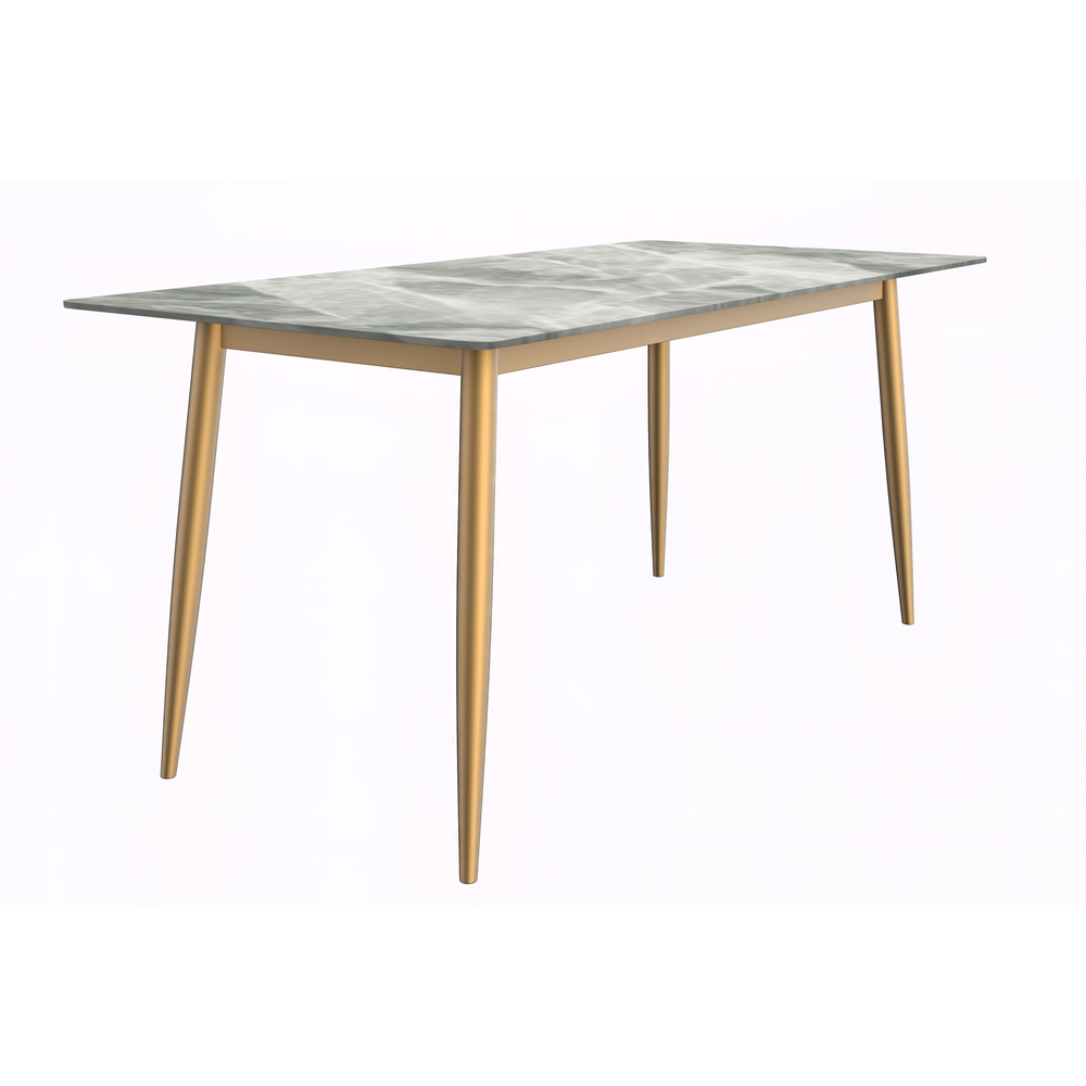 Modern Dining Table Brushed Gold Base, With 71 Light Grey Sintered Stone Top. Picture 6