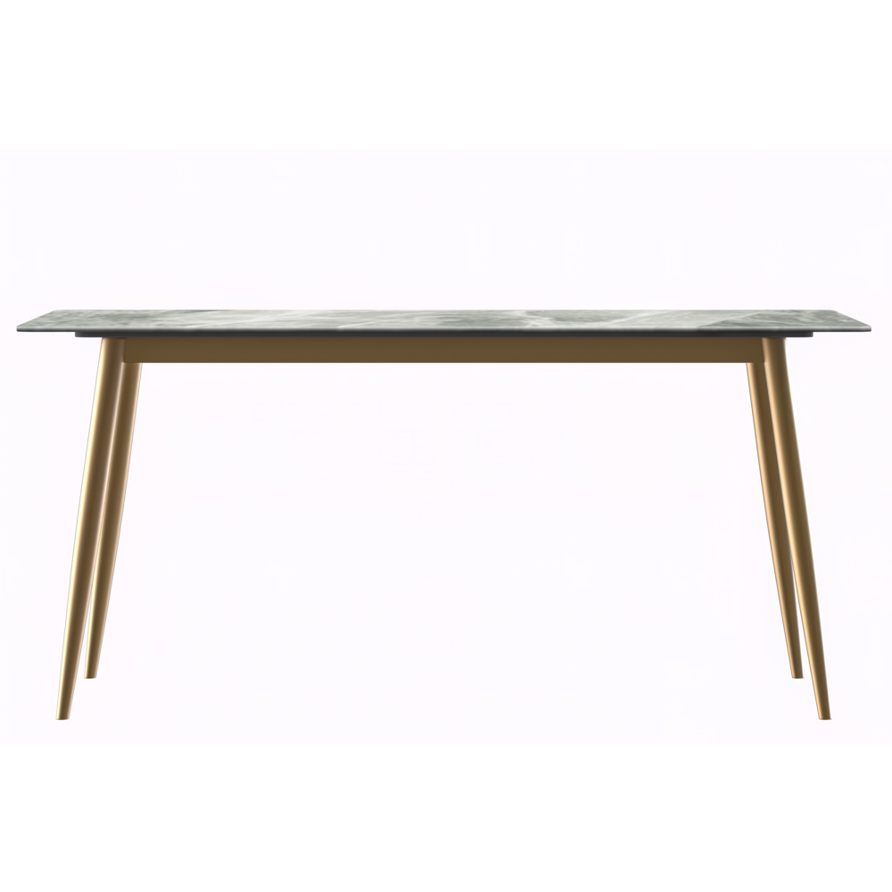 Modern Dining Table Brushed Gold Base, With 71 Light Grey Sintered Stone Top. Picture 7