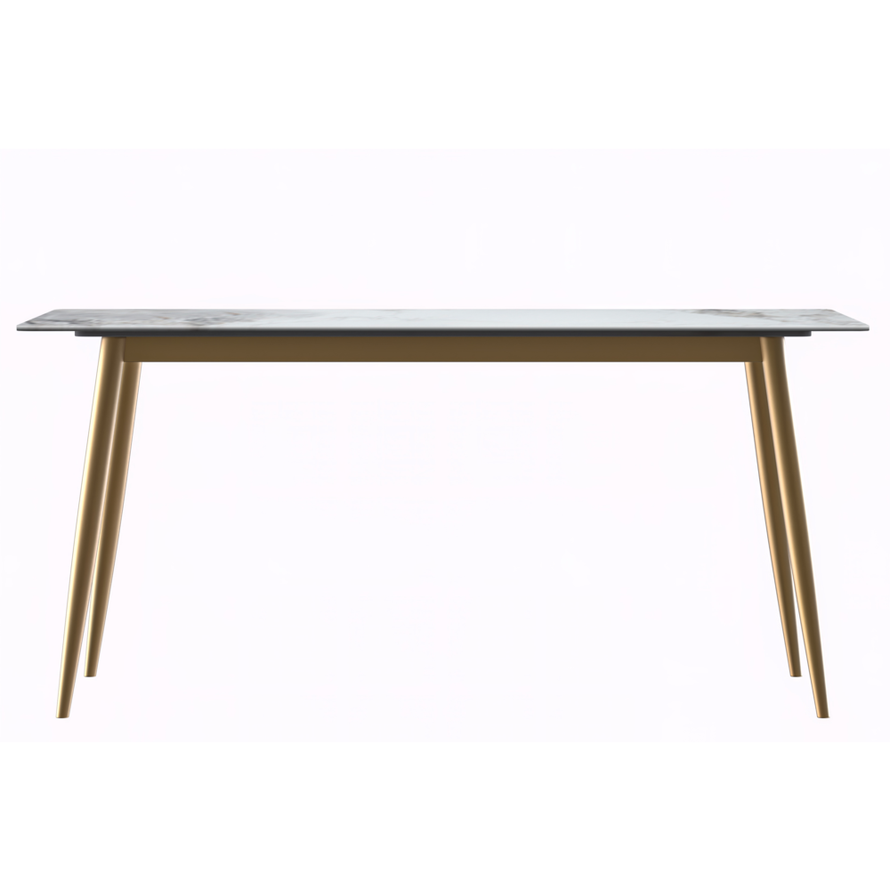 Modern Dining Table Brushed Gold Base, With 71 Medium Grey Sintered Stone Top. Picture 7