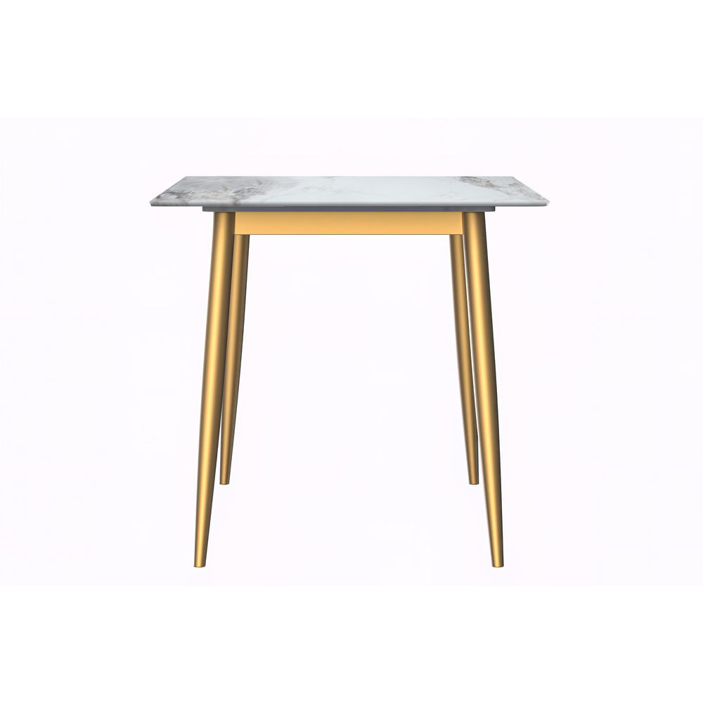 Modern Dining Table Brushed Gold Base, With 71 Medium Grey Sintered Stone Top. Picture 5