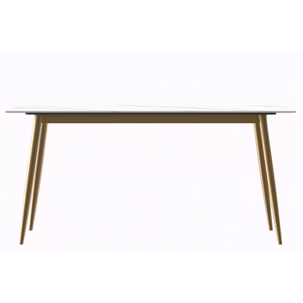 Modern Dining Table Brushed Gold Base, With 71 White Sintered Stone Top. Picture 5