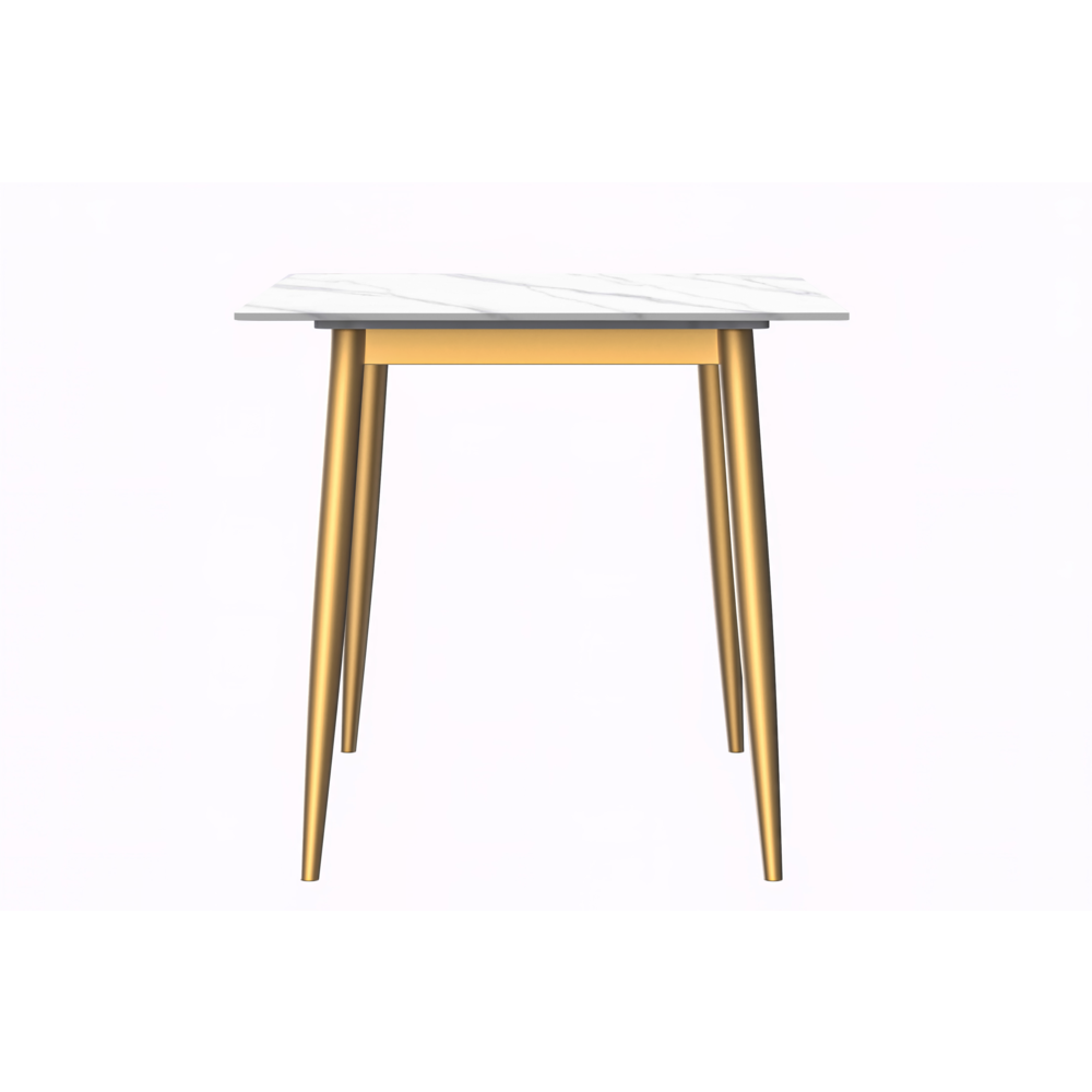 Modern Dining Table Brushed Gold Base, With 71 White Sintered Stone Top. Picture 6