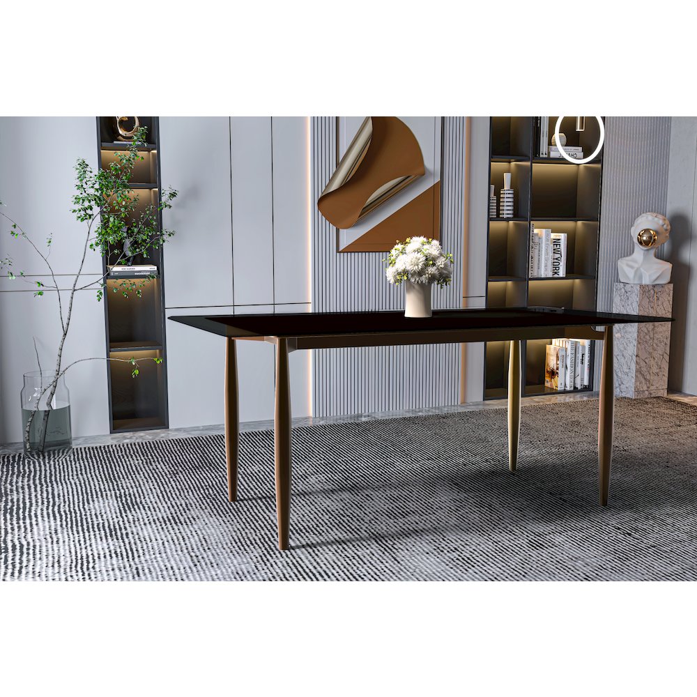 Zinti Series Modern Dining Table Bronze Base, With 55" Black Glass Top. Picture 3