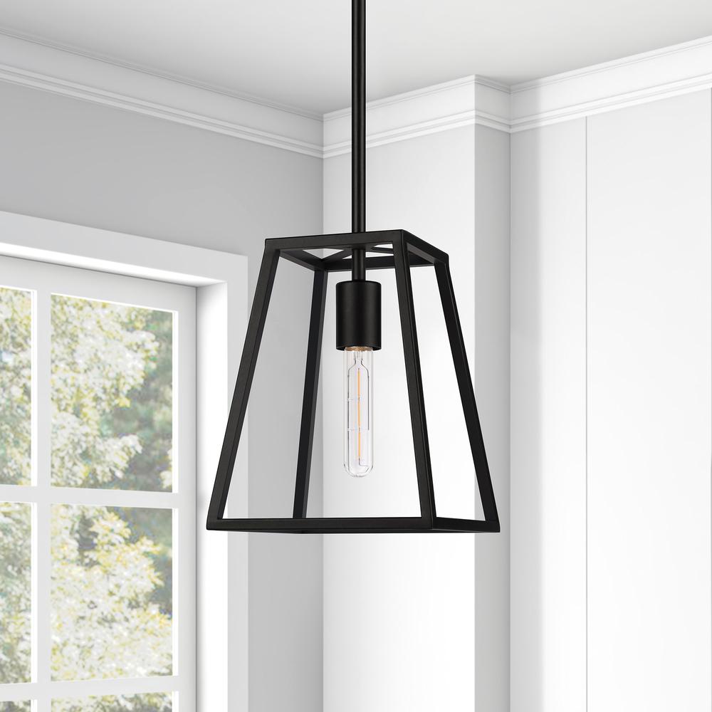 Rhom 8" Wide Open-Framed Pendant in Blackened Bronze/No Shade. Picture 2