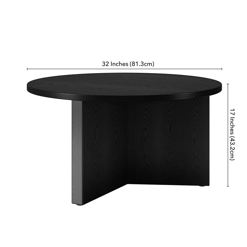 Anders 32" Wide Round Coffee Table in Black Grain. Picture 4