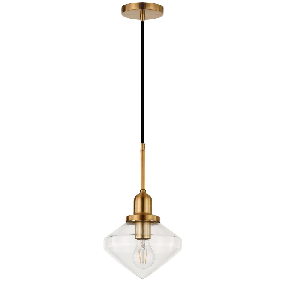 Zariza 8" Wide Pendant with Glass Shade in Brass/Clear. Picture 1