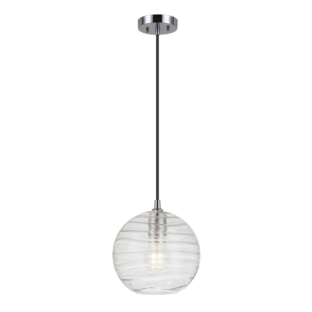 Wayve 8" Wide Textured Pendant with Glass Shade in Polished Nickel/Clear. Picture 1