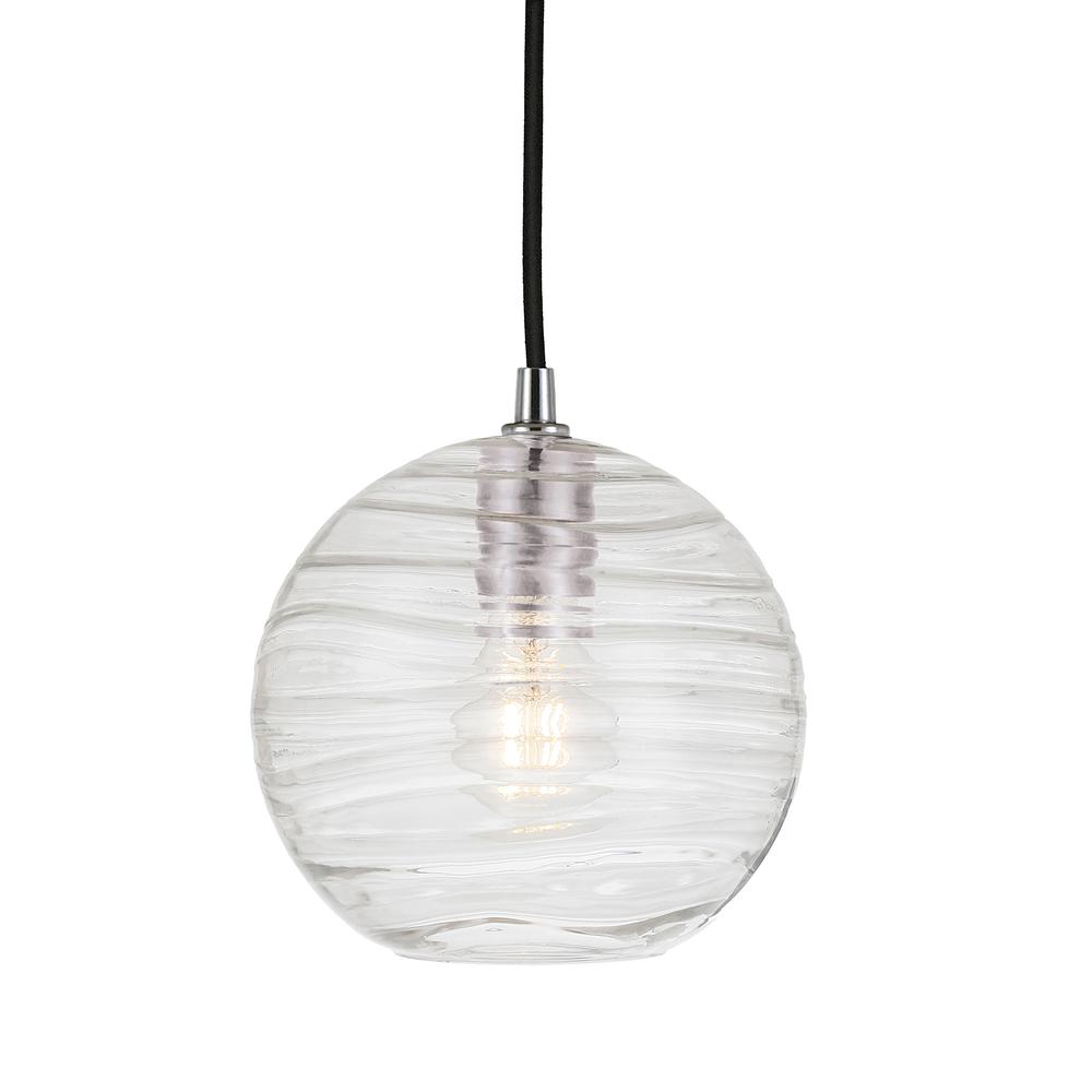 Wayve 8" Wide Textured Pendant with Glass Shade in Polished Nickel/Clear. Picture 3