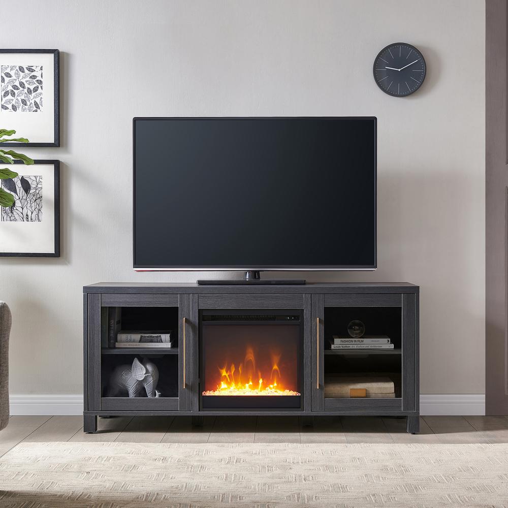 Quincy Rectangular TV Stand with Crystal Fireplace for TV's up to 65" in Charcoal Gray. Picture 4
