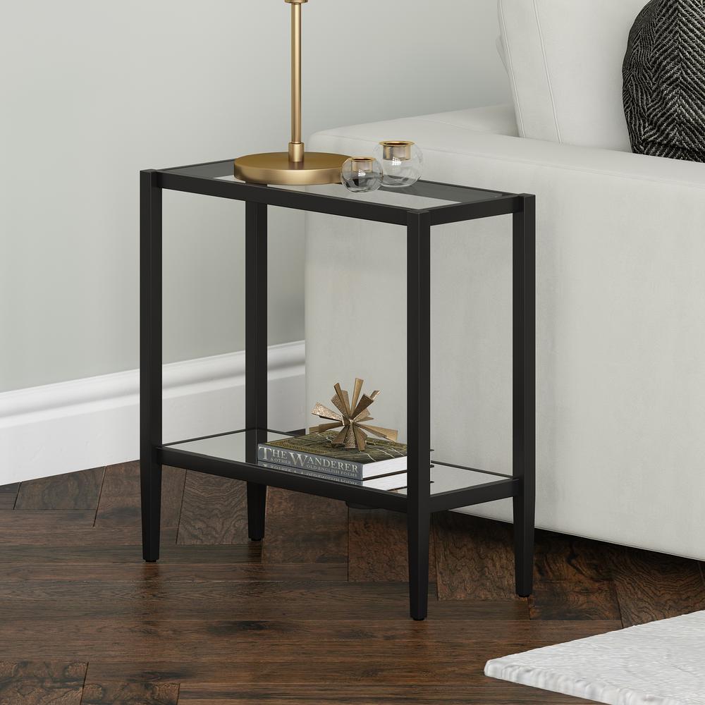Hera 24'' Wide Rectangular Side Table with Glass Shelf in Blackened Bronze. Picture 2