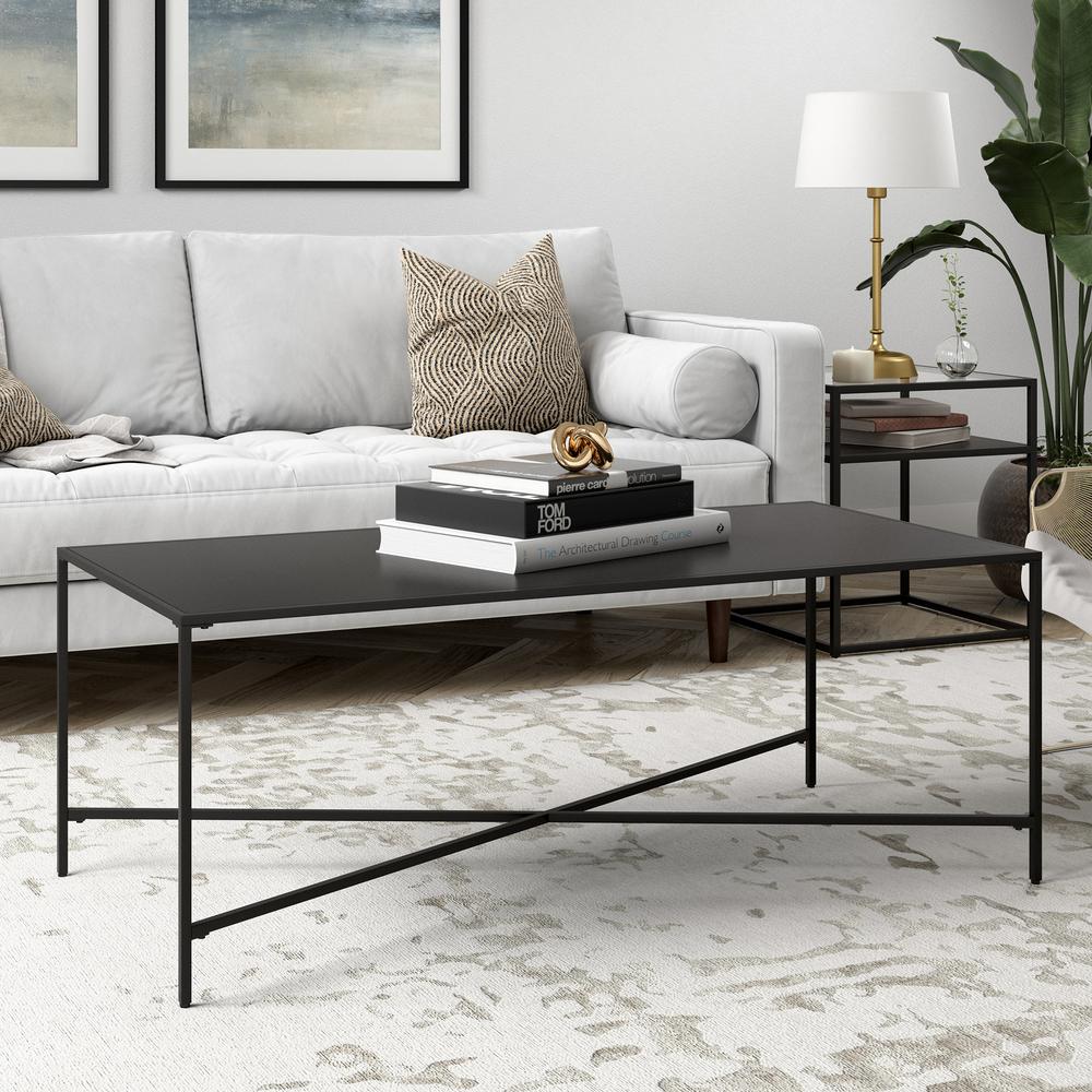 Henley 48'' Wide Rectangular Coffee Table with Metal Top in Blackened Bronze. Picture 3