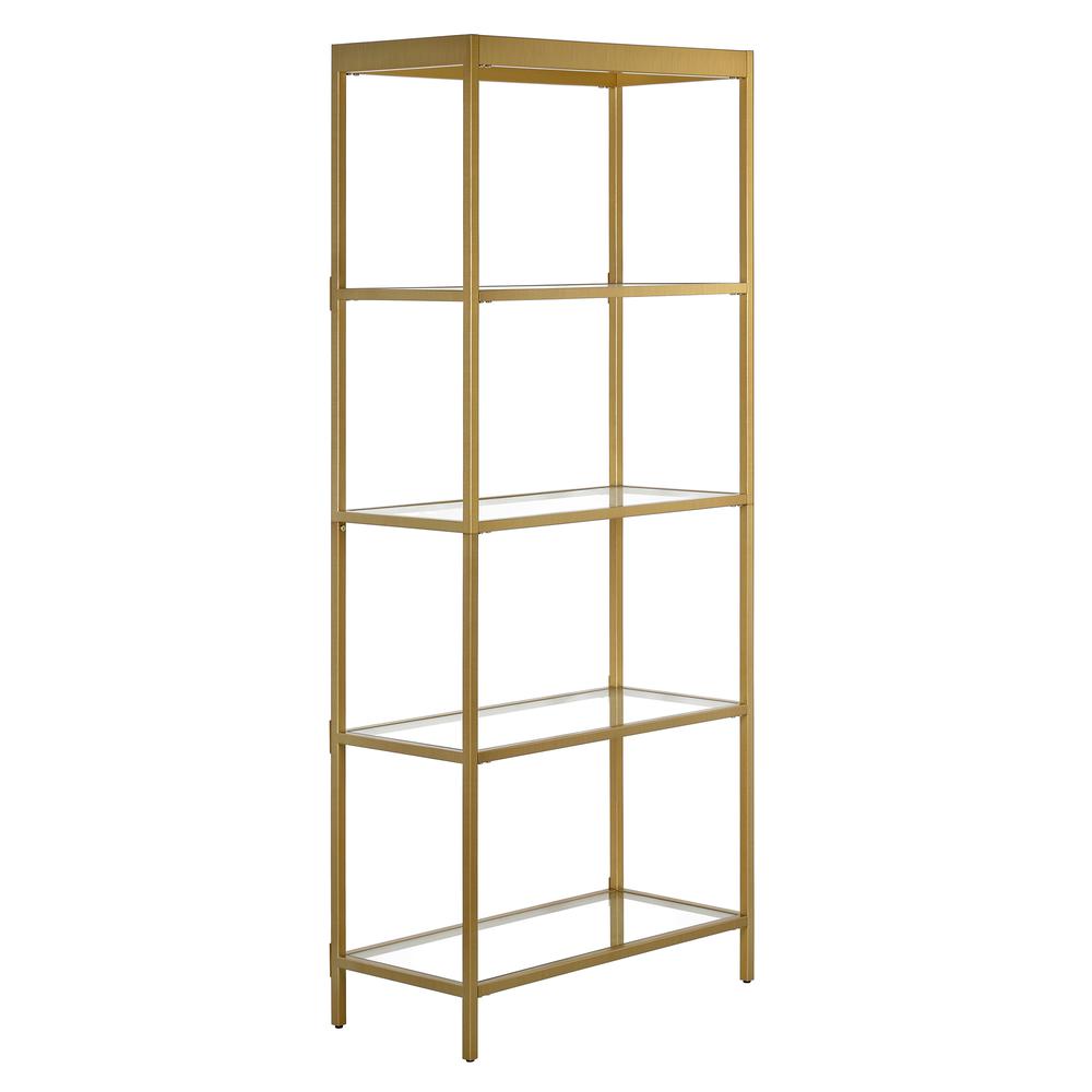 Alexis 30'' Wide Rectangular Bookcase in Brass. Picture 1