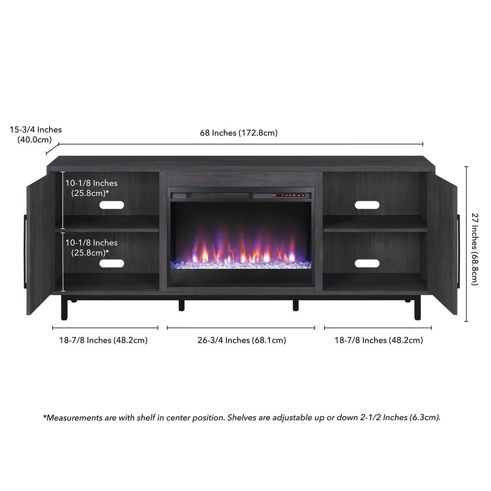 Julian Rectangular TV Stand with Crystal Fireplace for TV's up to 80" in Charcoal Gray. Picture 5