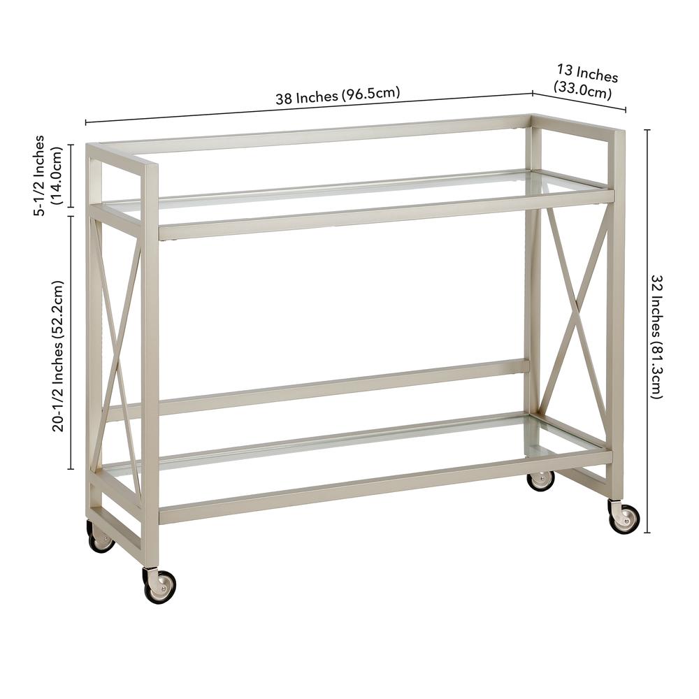 Holly 38'' Wide Rectangular Bar Cart in Satin Nickel. Picture 5