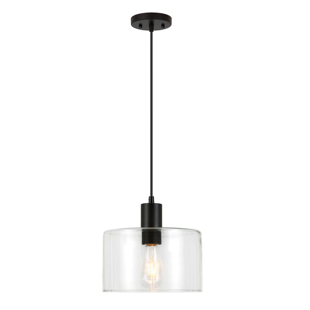 Henri 10" Wide Pendant with Glass Shade in Blackened Bronze/Clear. Picture 1