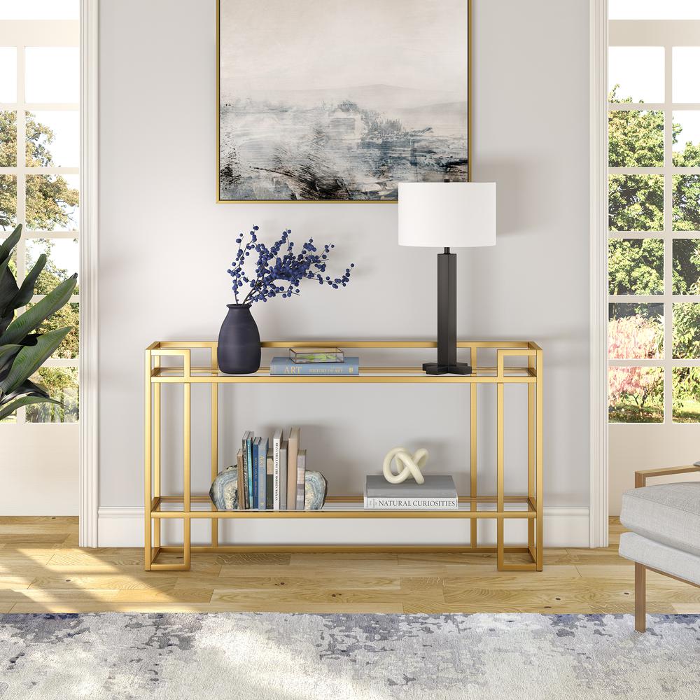 Uriel 52'' Wide Rectangular Console Table in Brass. Picture 4