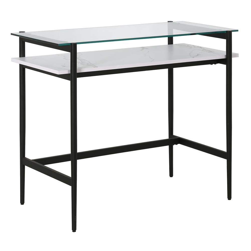 Eaton Rectangular 36'' Wide Desk with Faux Marble Shelf in Blackened Bronze/Faux Marble. Picture 1