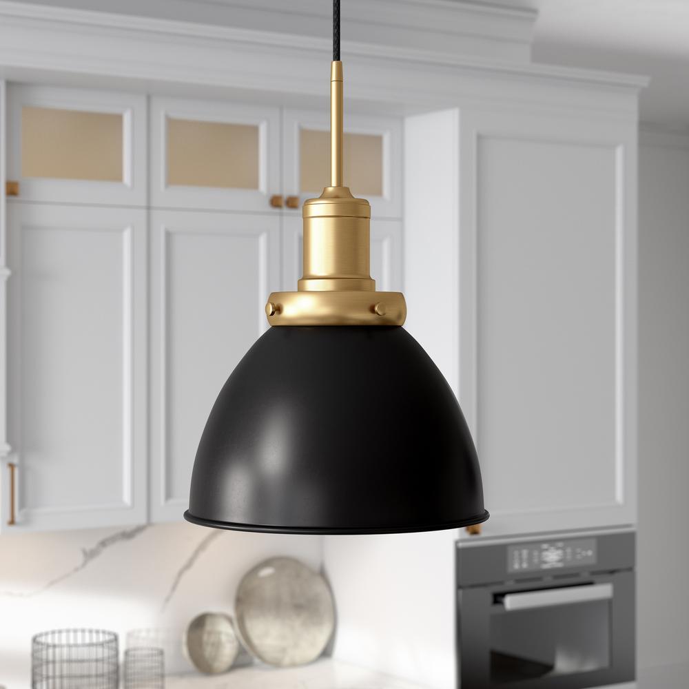 Madison 12" Wide Pendant with Metal Shade in Black/Brass/Black. Picture 2