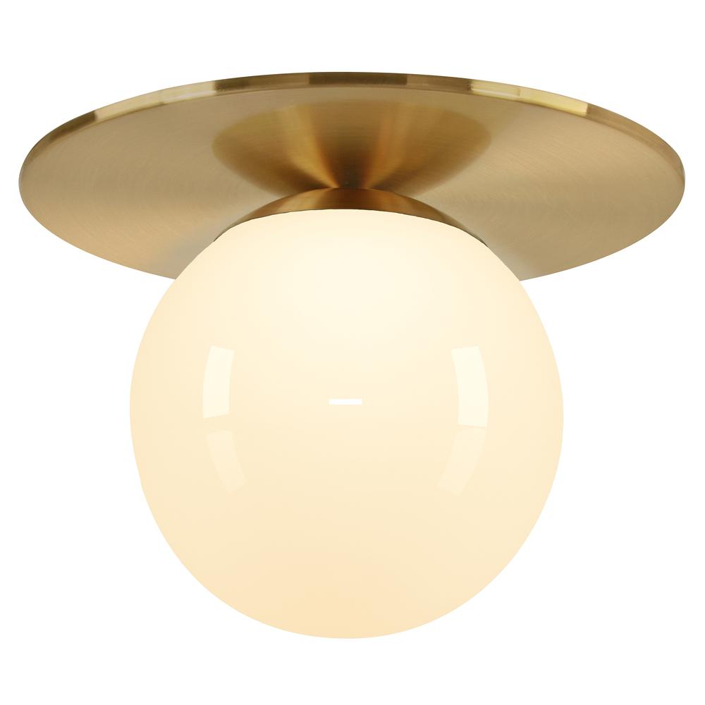 Amma 12" Wide Flush Mount with Glass Shade in Brushed Brass/White. Picture 3