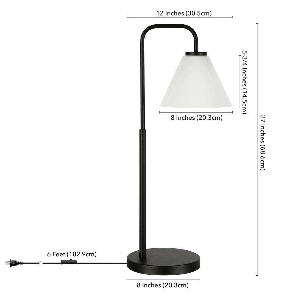 Henderson 27" Tall Arc Table Lamp with Glass Shade in Blackened Bronze/White Milk. Picture 4