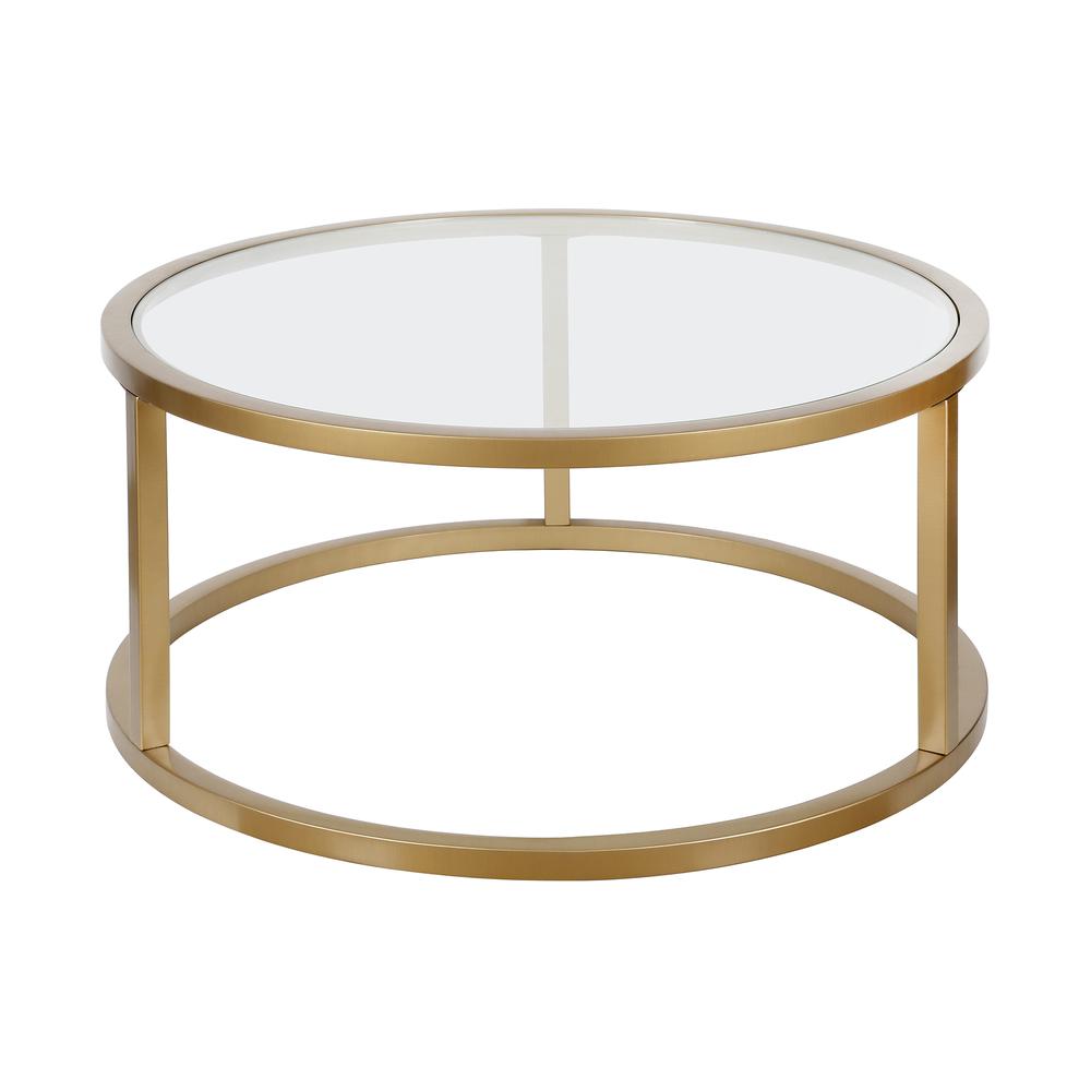Parker 35'' Wide Round Coffee Table in Brass. Picture 3