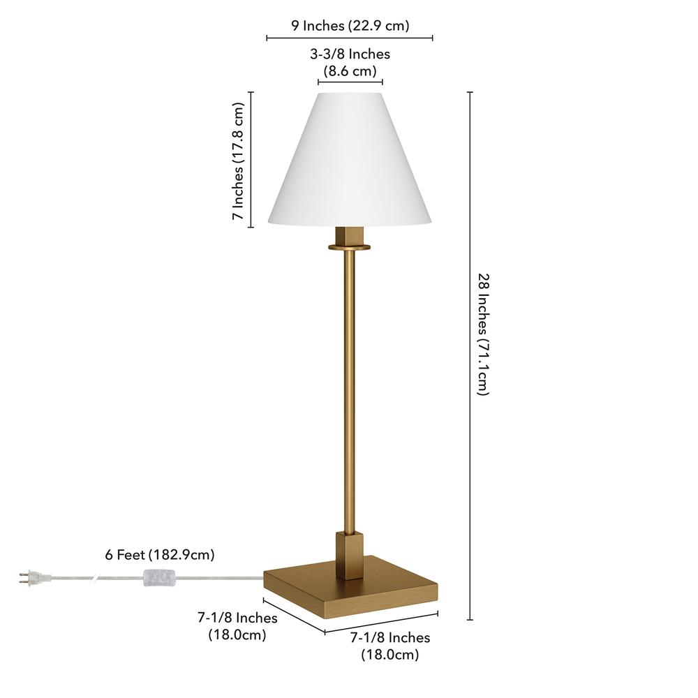 Clement 28" Tall Table Lamp with Fabric Shade in Brass/White. Picture 4