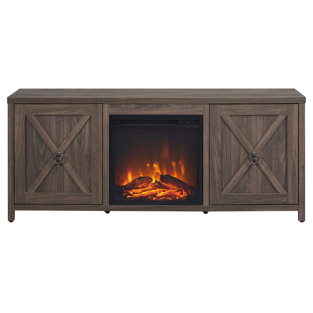 Granger Rectangular TV Stand with Log Fireplace for TV's up to 65" in Alder Brown. Picture 3