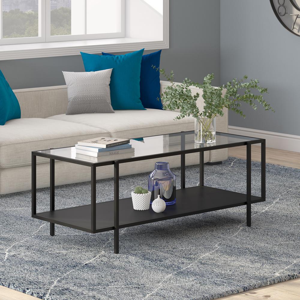 Vireo 45'' Wide Rectangular Coffee Table with Metal Shelf in Blackened Bronze. Picture 2