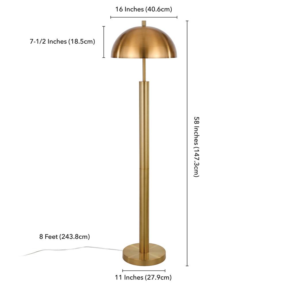 York 58" Tall Floor Lamp with Metal Shade in Brass/Brass. Picture 4