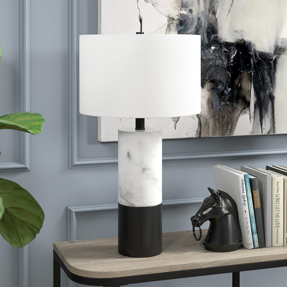 Liana 24" Tall Table Lamp with Fabric Shade in Marble/Black/White. Picture 2