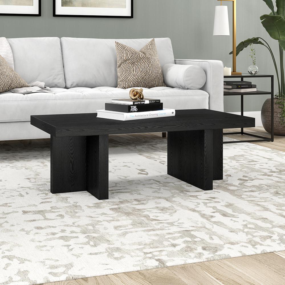 Dimitra 44" Wide Rectangular Coffee Table in Black Grain. Picture 3