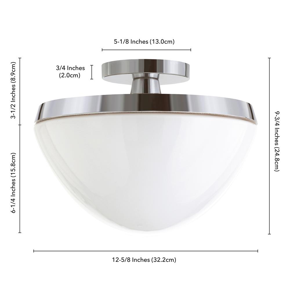 Durant 12.62" Wide Semi Flush Mount with Glass Shade in Polished Nickel/White Milk. Picture 4
