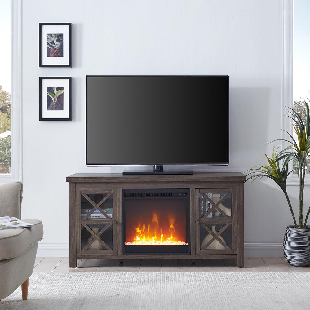 Colton Rectangular TV Stand with Crystal Fireplace for TV's up to 55" in Alder Brown. Picture 4