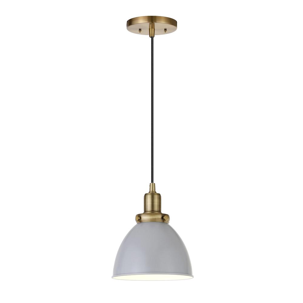 Madison 8" Wide Pendant with Metal Shade in Cool Gray/Brass/Cool Gray. Picture 3