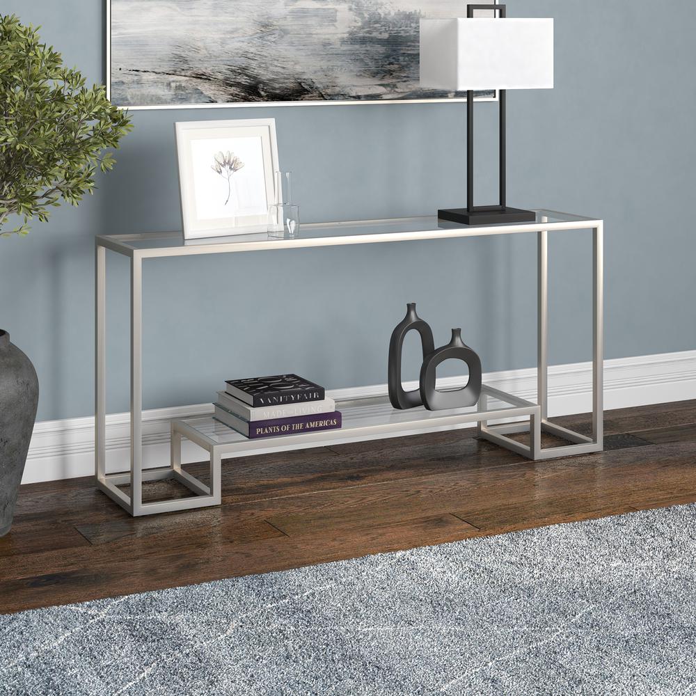 Athena 64'' Wide Rectangular Console Table in Satin Nickel. Picture 2