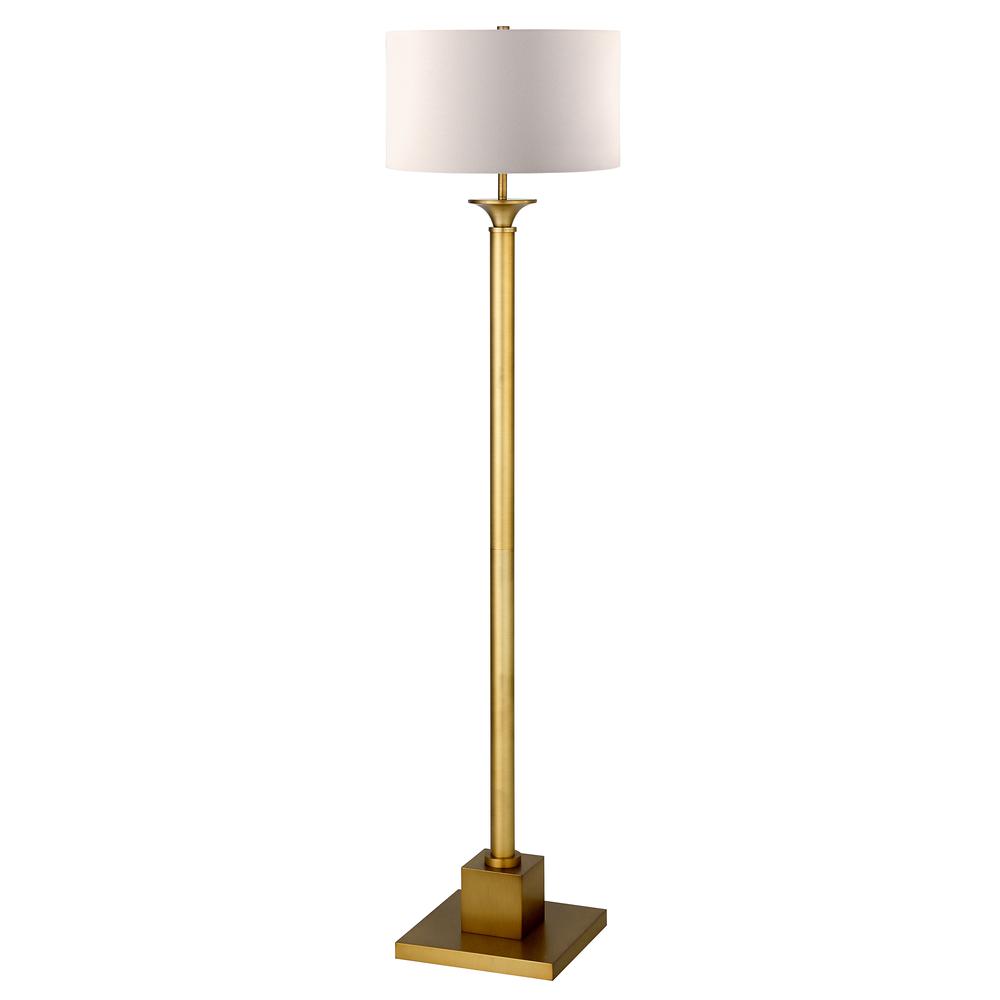 Hadley 65" Tall Floor Lamp with Fabric Shade in Brass/White. Picture 1