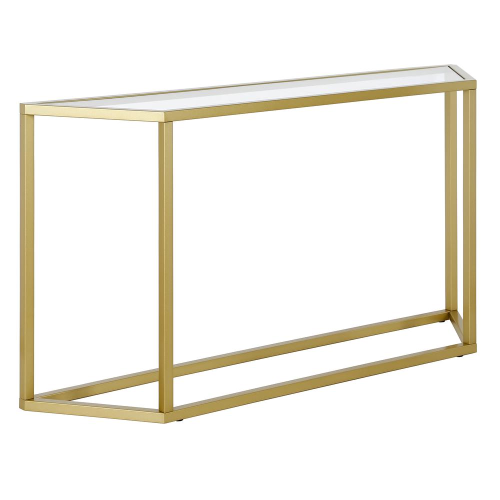 Levi 55'' Wide Trapezoid Console Table in Brass. Picture 1
