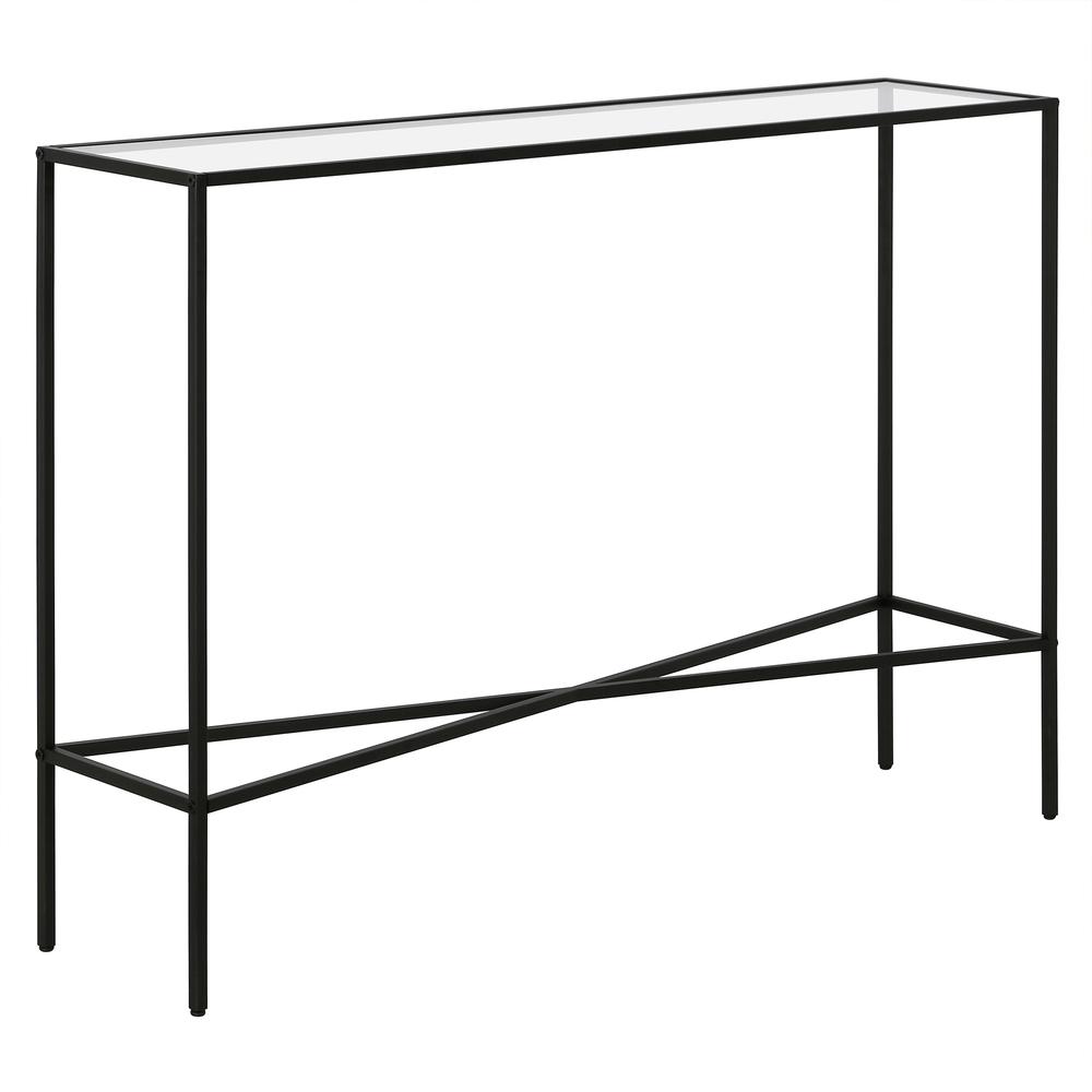 Henley 42'' Wide Rectangular Console Table with Glass Top in Blackened Bronze. Picture 1