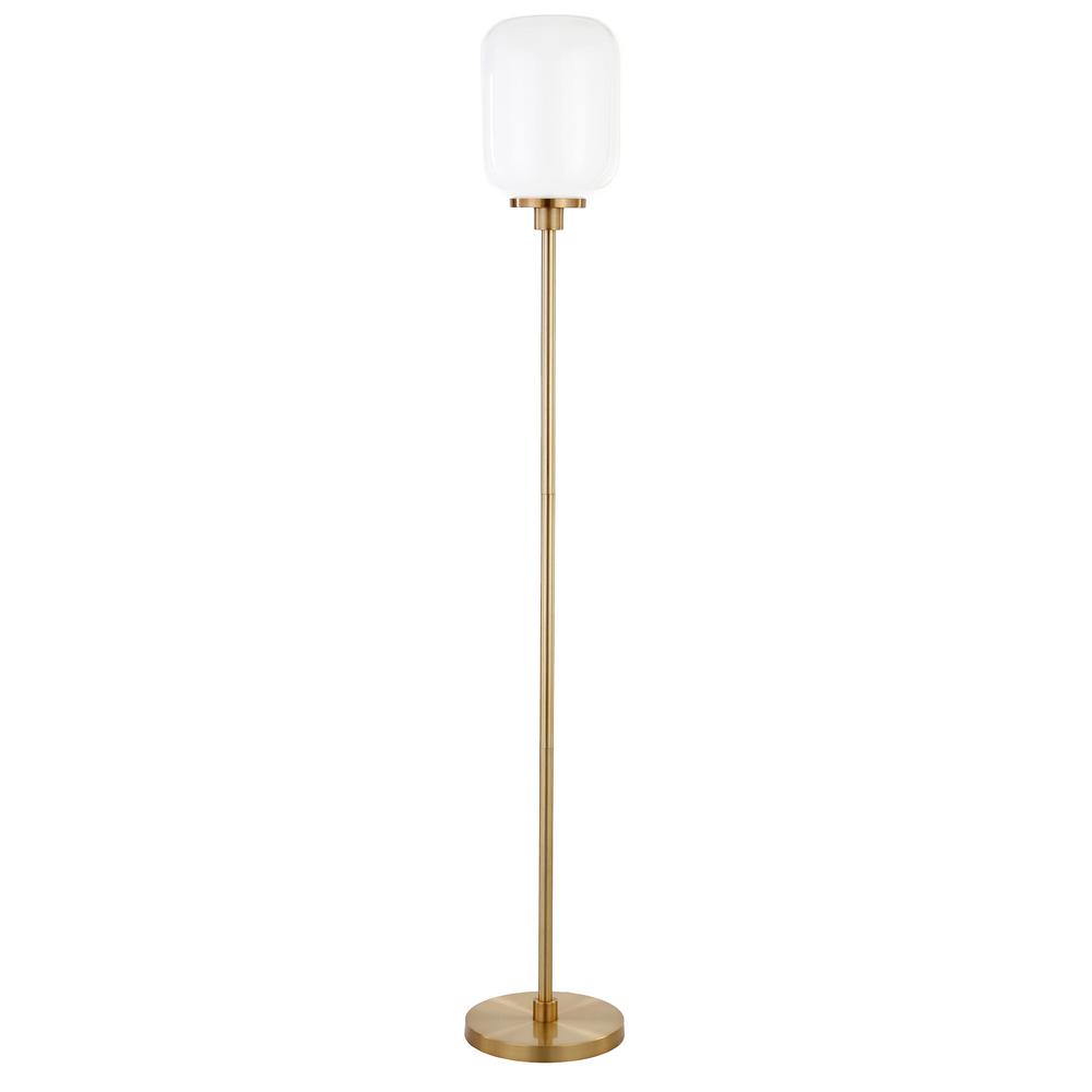 Agnolo 69" Tall Floor Lamp with Glass Shade in Brass/White Milk. Picture 1