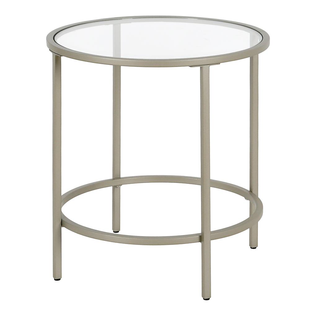 Sivil 20'' Wide Round Side Table in Satin Nickel. Picture 1