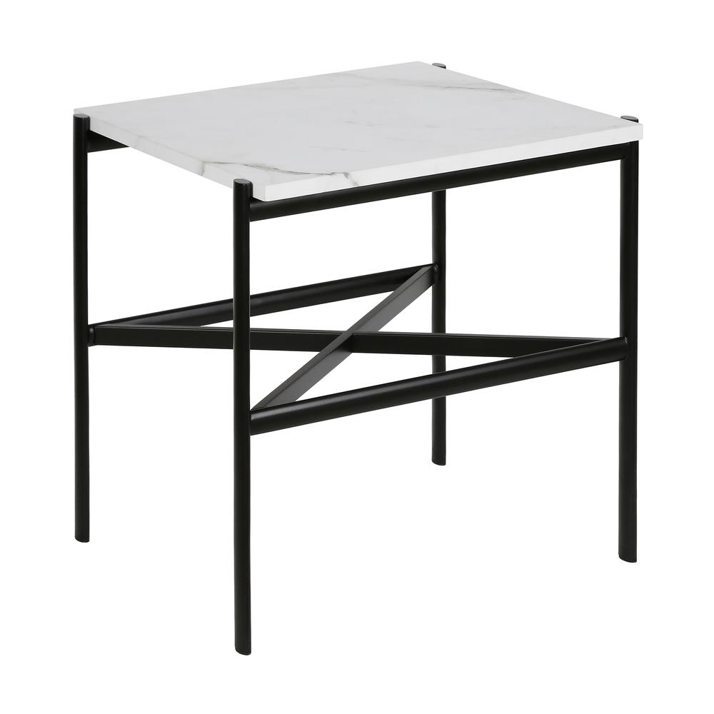 Braxton 21.25'' Wide Rectangular Side Table with Faux Marble Top in Blackened Bronze. Picture 1