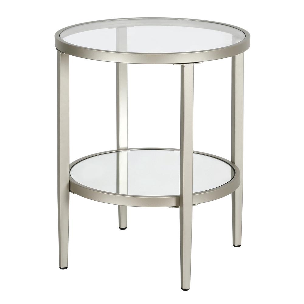 Hera 19.63'' Wide Round Side Table in Satin Nickel. Picture 1