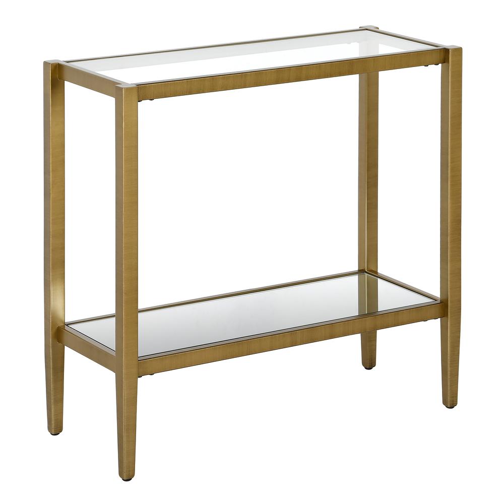 Hera 24'' Wide Rectangular Side Table with Glass Shelf in Antique Brass. Picture 1