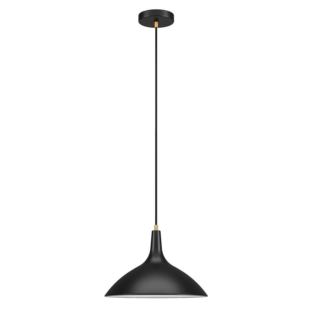 Barton 14" Wide Pendant with Metal Shade in Matte Black/Brass/Matte Black. Picture 1