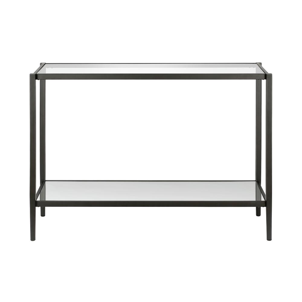 Hera 42'' Wide Rectangular Console Table with Glass Shelf in Blackened Bronze. Picture 3