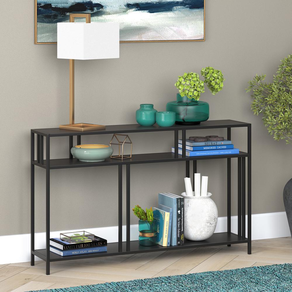 Cortland 48'' Wide Rectangular Console Table with Metal Shelves in Blackened Bronze. Picture 2