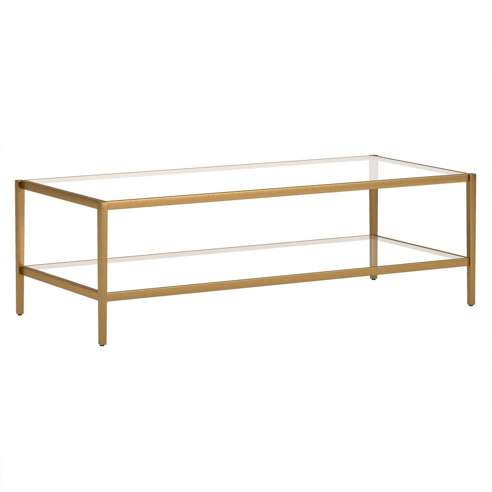 Hera 54'' Wide Rectangular Coffee Table in Antique Brass. Picture 1