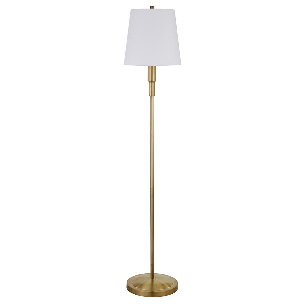 Emerson 60" Tall Floor Lamp with Fabric Shade in Brass/White. Picture 1